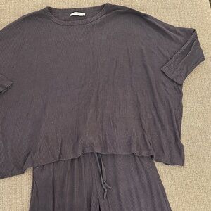 Women's Charcoal Ribbed Lounge Set